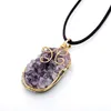 Wire Wrapped Natural Irregular Raw Amethyst Cluster Pendant Necklace Reiki Healing Purple Druzy Crystal Handmade Necklaces Gemstone Quartz Geode Unisex Jewelry