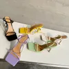 2021 Zomer elegante vrouwen paars hoge hakken ketting sandalen ontwerper open teen groen gele stiletto hakken sandalen nachtclub schoenen