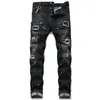 Męskie fajne rozdarcia Stretch designerskie dżinsy w trudnej sytuacji Ripped Biker Slim Fit myte motocyklowe Denim męskie hip-hopowe modne męskie spodnie T1019