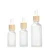 10ml 20ml 30ml Empty Refillable Dropper Bottles Frosted Glass Vial Cosmetic Container Jar Holder Sample Bottle with Imitated Wooden Lids