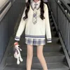 Herbst- und Winterstil Japanischer College-V-Ausschnitt-Pullover für weibliche Studenten Koreanische Version Lose Wild Top 210526
