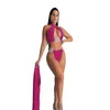 Moda 3 pezzi Set Bikini Donna Estate Cinturino per spaghetti Costumi da bagno e lungo chiffon Cover Up Outfit Beach Suit Neon all'ingrosso 210525