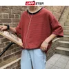 Lappster Men Bearibed Striped Thirts Harajuku Хлопковые топы мужские красочные желтые футболки пара уличные футболки T-футболки 210225