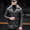 Mäns Läder Faux Vinter Mens Slim Fit Warm Sheepskin Down Jacket Overcoat Real Collar Genuine Business Man Outwear Coat