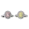 Real 925 Sterling Silver Sparkling Yellow Pink Diamond Created Moissanite Rings For Women Wedding Party Fine Jewelry