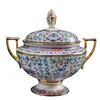 Jingdezhen lüks yemek takımı setleri kemik Çin yaldızlı beyaz altın emaye emperyal saray stili 86 pcs tabloware tabakları yemekler kase porselen hediye için