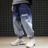 Mens Jeans Blue Black Cargo Pants Loose Harlan Capri Ankle Banded Pants Casual Hip Hop Stretch Jeans Joggers Vintage Clothing Y0927