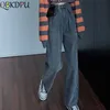 Sonbahar Ağartılmış Casual Erkek Arkadaşı Denim Geniş Bacak Pantolon Boy Yüksek Bel Jean Streetwear Gevşek Vintage Kadın Uzun Kot 210629