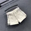 Kvinna shorts hög midja bomull en linje bred ben kort jeans koreansk stil rökig grå kvinna lös denim korta byxor sommar 210306