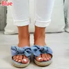 Kvinna Kvinnor Terlik 2023 tofflor glider på sandaler Bow Flat Linen Summer Sliders Espadrille Shoes Chanclas de Mujer 7889