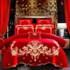 Ensemble de literie de luxe Dragon Phoenix broderie rouge Style chinois mariage 100 coton 46 pièces literie princesse housse de couette lit Shee8624214