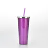 6PCS 24oz Glitter Straight Plastic Straw Cup with Lid Sports Water Bottle Coated Sequinse Shinny Coffee Ice Water Milk Mug Bar Party H380WLJ