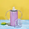 Локальный склад! Сублимационные блеск 12oz Sippy Cups Cups кружки с двумя крышками белые пробелы прямые детские тумблеры из нержавеющей стали двойные стены изолированные вакуумные бутылки DIY