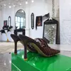 高級ファッションストレッチサンダル伸縮性のあるミュールスティレットヒール高品質スクエアトゥハイヒール 9 センチメートル女性の靴ストラップスリッパデザイナースライドドレスシューズ