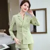 Plus size women's high-quality professional pants suit two-piece Autumn pearl double breasted ladies jacket Slim 210527