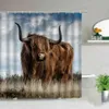 Flower Highland Cow Theme Shower Curtains Farm Animal 3D Print Waterproof Cloth Bathroom Curtain Set Bathtub Art Decor With Hook 211116