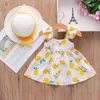 Bowknot Summer Dress Set Cute Toddler Baby Kids Girls Tirantes Estampado de limón Princesa Dress Hat Outfits Baby Girl Dress # 50 Q0716