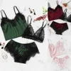 Lace Satin Cami With Solid Shorts Women Pijamas Sexy Sleepwear Set Eyelash Spring Summer Ladies Short Set Nightwear 3 PCS Q0706