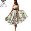 Women Dress Diagonal Collar Printed Bohemia Sexy Long Print Floral Maxi es Plus Size Beach es 210524