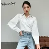 Yitimuceng Vintage Blouse Women Button Shirts Loose White Spring Fashion Clothes Turn-down Collar Single Breasted Tops 210601