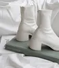 2022 luxe merk vrouwen blok hoge hakken witte enkellaars vrouwelijke vierkante teen chelsea kwaliteit korte rits y0910