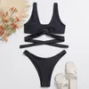 Women's Swimwear Sexy High Breast Contrast Gradient Bathing Suit Pure Color Split Bikini Set Tankini Two Piece Swimsuit Traje De Bano