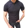 男性の夏の上のトップスソリッドニット半袖ポケットレスハーフジッパーゴルフポロシャツ210527