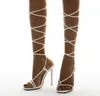 Sukienka Buty Kobieta Sandal Moda Kobiet 2021 Plac Toe Strappy Obcasy Duża Rozmiar Dziewczyny Luksusowe Beżowe Koronki W górę Koszulki Stiletto Comfor