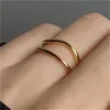 Sterling Gold Charm Band Anéis Para Mulheres Casais Moda Abertura Ajustável Ajustável Dourada Curva De Camadas De Camadas De Jóias Presentes