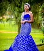 2022 Plus Size Arabisch ASO EBI Luxe Royal Blue Prom Dresses Beaded Pailletten Kant Evening Formele Partij Tweede Receptie Jurken Jurk ZJ220