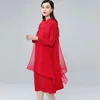 Femmes grande taille rouge plissé maille robe col roulé à manches longues coupe ample mode printemps automne 2E1588 210526