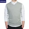 Мужской жилет свитер повседневный стиль шерстяные вязаные бизнес мужские без рукавов 4XL Shouie темно серый черный синий свет 211006