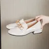 White Loafers Shoes Women Spring 2022 New Low-heel Casual Girls Student Shoes Genuine Leather Square Toe Korean England Daily