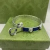 Design italiano prata tailandesa 925 alívio cabeça de tigre azul esmalte pulseira letras de alta qualidade moda masculina e feminina bra298o
