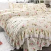 Set di biancheria da letto Copripiumino con bordo in pizzo con volant floreale coreano Twin Kid Girl Set ultra morbido reversibile in cotone 100%