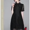 Krótki rękaw Hollow Out Black Lace Dress Vestidos Mujer Verano Women Party Steampunk Vetement Femme 210603