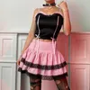 Gothic Y2K Esthetic Pleated Rheopt Women Sexy Lace Patchwork Dark Academia Mini Skirts Fashion Harajuku Roze rok Cutepscho Y0824