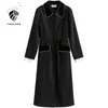 FANSILANEN Vintage slim long black dress Women velvet puff sleeve shirt Autumn winter french elegant party club 210607