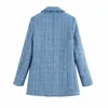 Klacwaya T Frauen Elegante Blaue Blazer 2021 Mode Damen Vintage Lose Blazer Jacken Casual Weibliche Streetwear Anzüge X0721