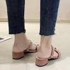 New Women 2021 Sandals Open Toe 4cm Saltos de bloco Slip-On Classic Soft Comfy Big Size 34-42 Casual Pink Beigle Open Toe Shoes
