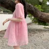 Doce elegante sprufo manga o-pescoço vestidos primavera verão mulheres coreanas cintura alta a linha 6g139 210603