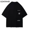 GONTHWID T-shirts Chemises Hip Hop Harajuku Hommes Astronaute Imprimer Poche Avant À Manches Courtes Coton T-Shirts Casual Streetwear Lâche Tops C0315
