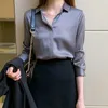 Mode Rayon Satin Seide Hemd Vintage Bluse Frauen Weiße Büro Dame Lange Ärmel Weibliche Lose Straße OL Shirts Herbst 210604