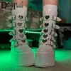 Bottes marque femme plate-forme Bling mode coeur métal boucle compensées talons hauts femmes fête Punk Goth chaussures femme