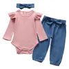 Set di vestiti per neonato Cartoon Infant Girl Boy Abbigliamento Completi Unicorno Lettera Stampa Top a manica lunga + Pantaloni + Fascia per capelli 3 pezzi Suit 210309