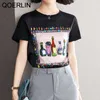 Yaz Kadın T-Shirt Artı Boyutu Siyah Temel Fransız High-end Baskılı Beyaz Tişört Kadın Gevşek Rahat Şifon Tees 210601