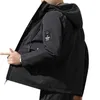 Vårhöstens mode jacka män Kroean lös passform med huva dragkedja Fickor solid färg Streetwear ins Super Fire Jacktes 210811