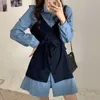 autumn fashion fat mm lapel long sleeve stitching is thin fake two-piece shirt dress shirt dress women 210527