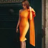Aummer damska moda seksowna sukienka z długimi rękawami elegancka sukienka bandażowa Bodyon Midi Vestidos 210525