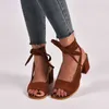 Zomer Dames Mesh Chunky Hoge Hakken Open Peep Toe Pumps Platform Sandalen Suede Enkle Strap Gladiator Sandalen Schoenen Maat 35-43 Y0714